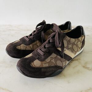 COACH Kelson Khaki Brown Signature Jacquard Suede Sneakers - US 8